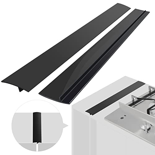 Silicone Stove Counter Gap Cover (2 Pack),Easy Clean Heat Resistant Wide & Long Kitchen Stove Gap Filler,Seals Spills Between Counters,Oven,Stovetops,Washing Machines,Washer,Dryer(21in,Black)