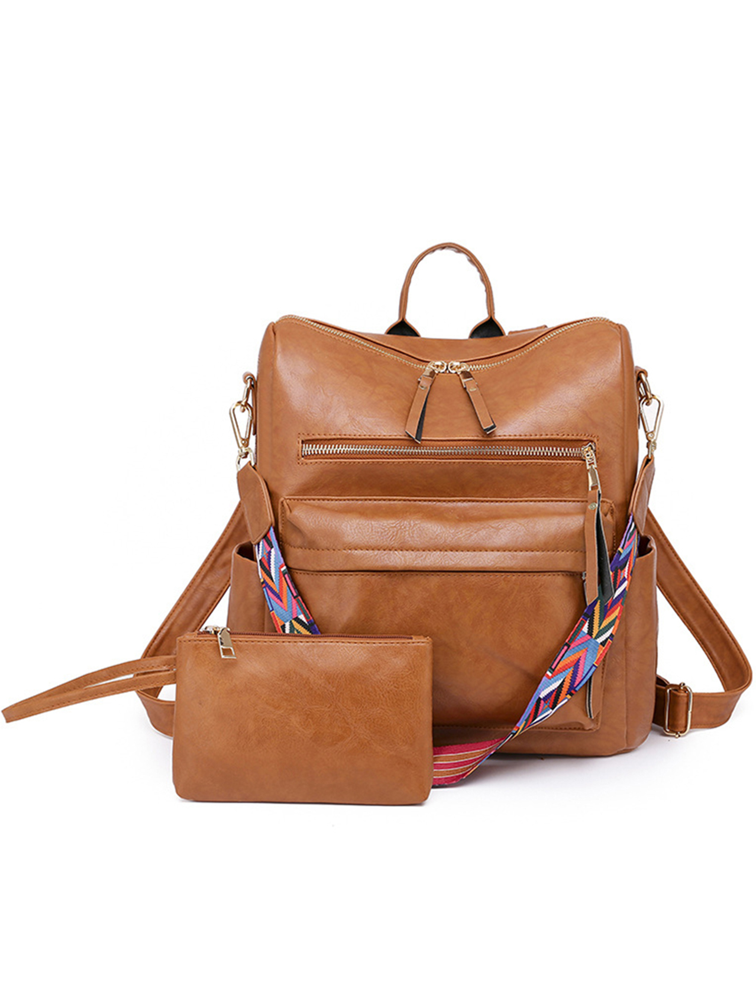 Lumento Women Large Capacity Laptop Backpack PU Leather Bookbag Daypack