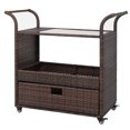 thumbnail image 6 of YYAo Four Wheels Brown Gradient Woven Rattan Trolley Iron Frame, 6 of 15