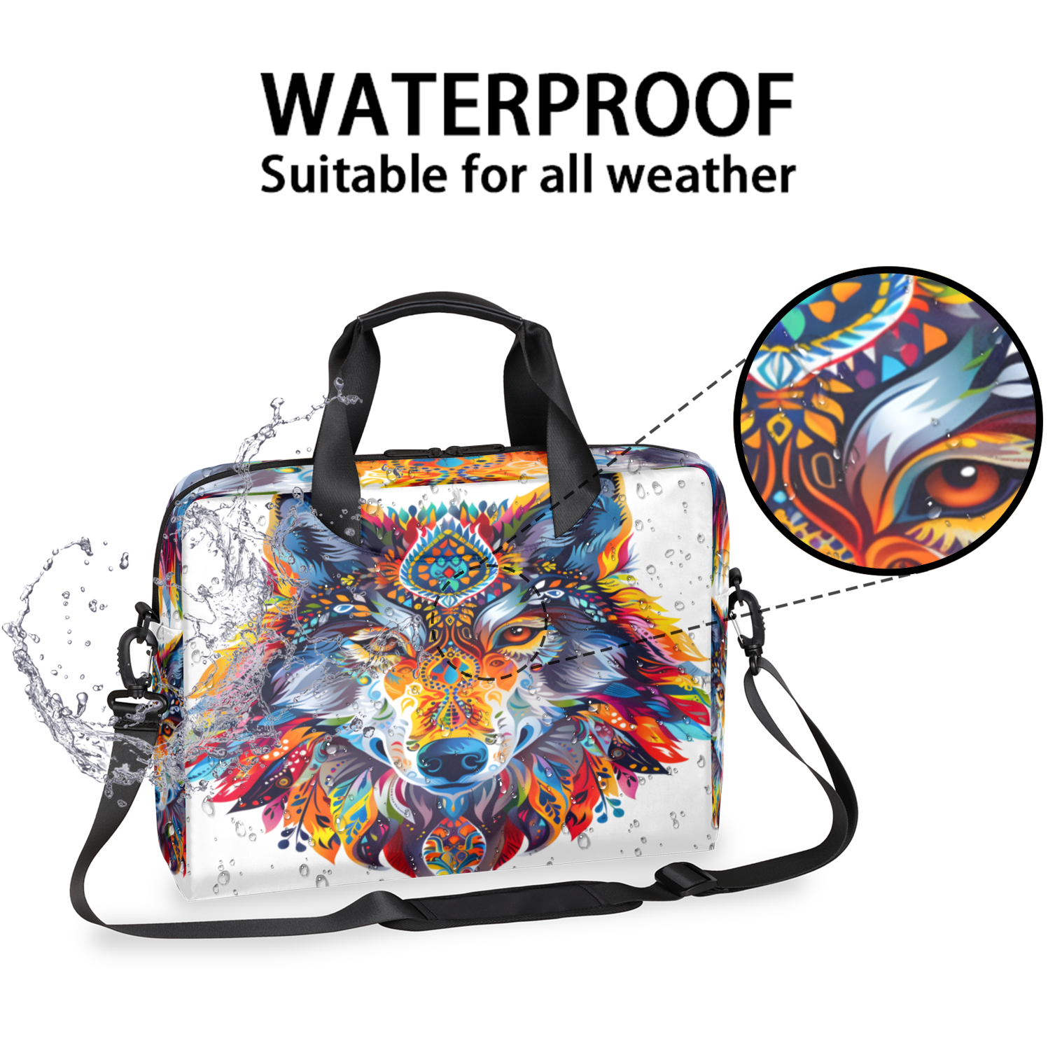 Herdesigns Wolf Laptop Bag for Women Men, Computer Case Briefcase Messenger Bags, 15-15.6 inch Laptop Sleeve Shoulder Bag