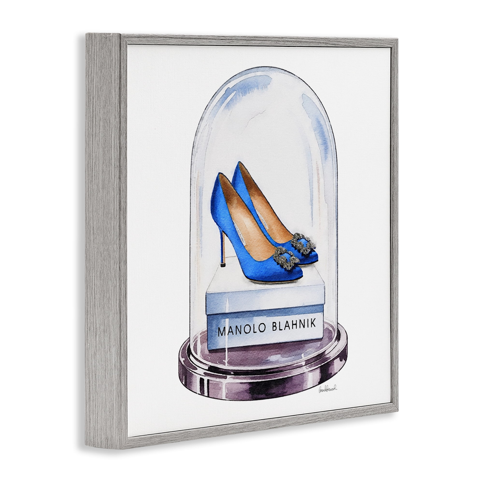Stupell Industries Blue Heels in Bell Jar Gray Framed Giclee Art, design by Amanda Greenwood