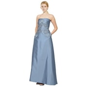 Badgley Mischka Strapless Silky Twill Beaded Evening Gown Dress