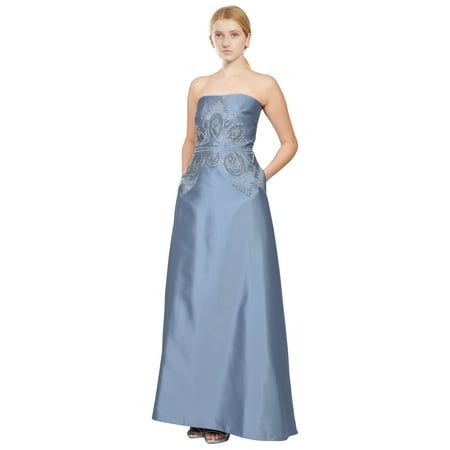 Badgley Mischka Strapless Silky Twill Beaded Evening Gown Dress