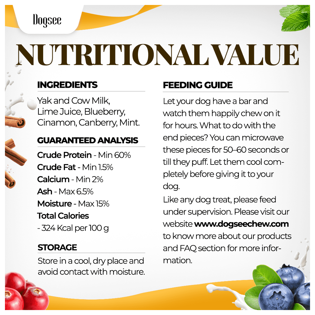 Dogsee Multiflavor Yak Cheese Dental Chews Large Dogs 1 lb 4 Aggressive-Chewer Bars
