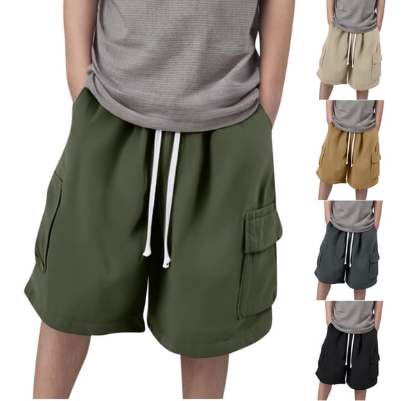 SROBPTY Boys and Girls 6-15 Years Solid Cargo Knee Length Shorts Black, 14-15 Years