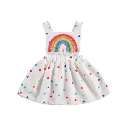 

Musuos Baby Girls Dress 3D Rainbow Colorful Polka Dots Beach Sundress