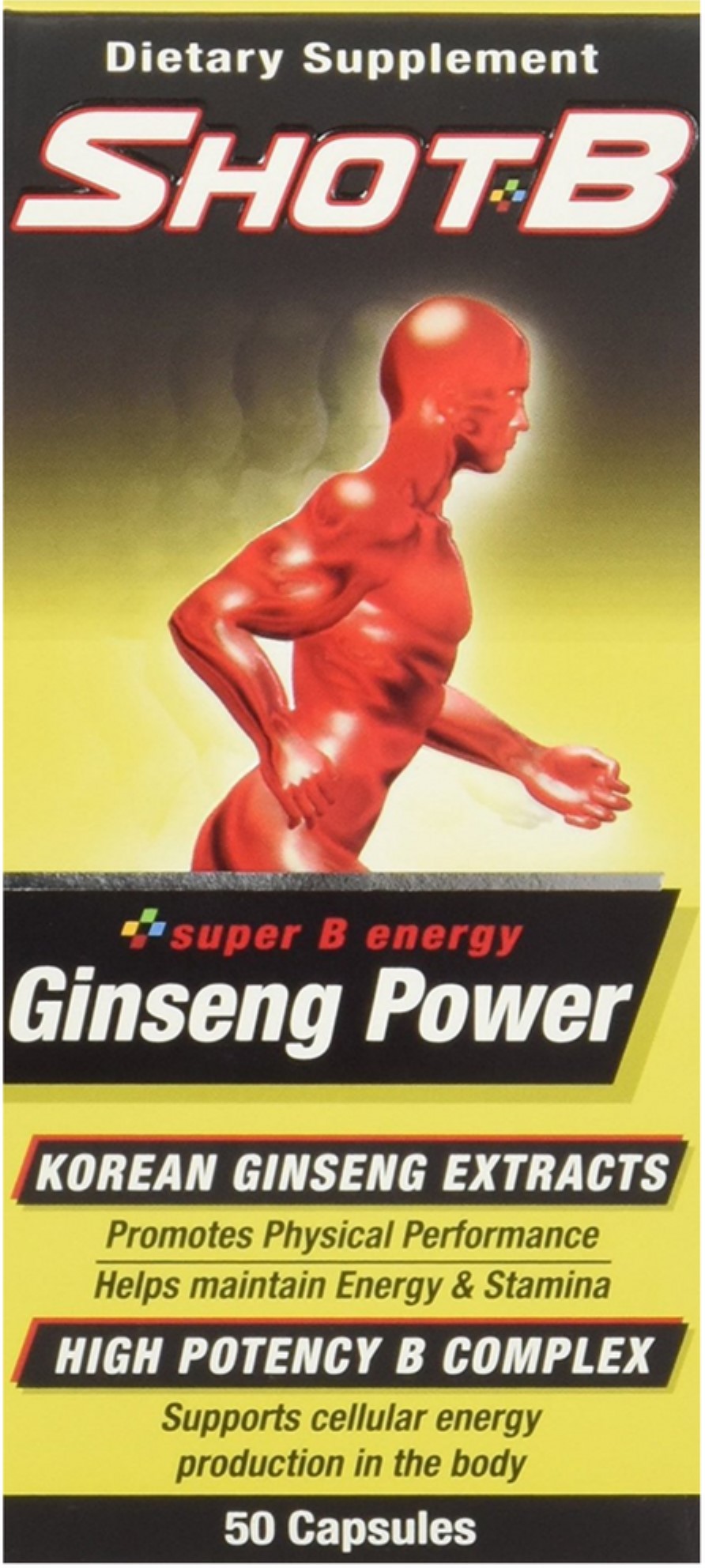 Shot B Ginseng Power Dietary Supplement Capsules 50 ea (Pack of 3
