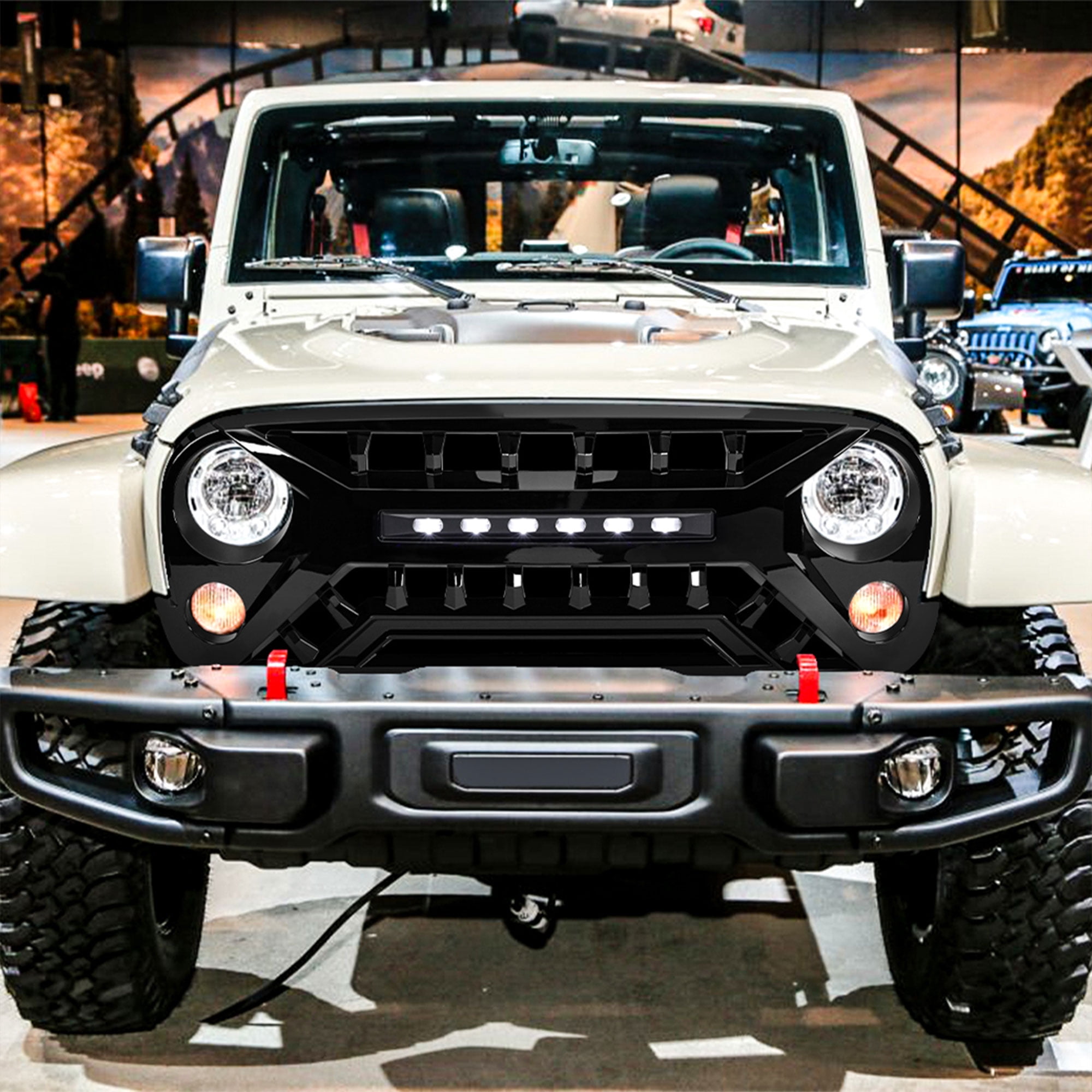 AMERICAN MODIFIED Armor Grille w/Off-Road Lights, 07-18 Jeep Wrangler JK