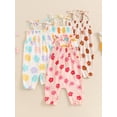 thumbnail image 4 of Aojekbee Baby Girl Romper Flower Print Shirred Neck Tie-Up Spaghetti Straps Jumpsuit Toddler Summer Overalls, 4 of 10