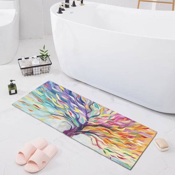 Bath Mat Soft Plush Non-Slip Absorbent Bathroom Rugs 39"x20" Tree with Colorful Leaves