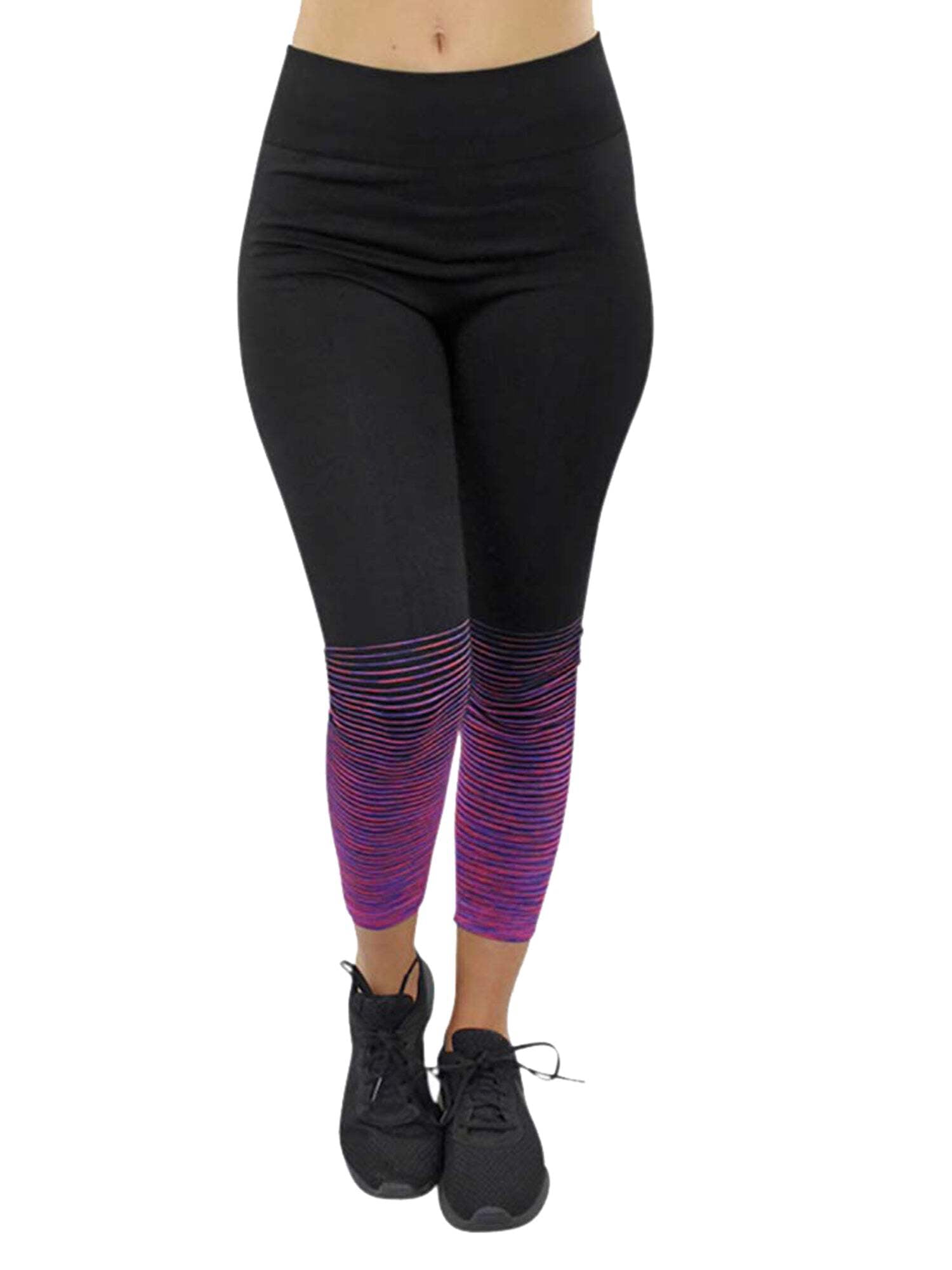 Black Purple Ombre Striped Workout Leggings Size Medium