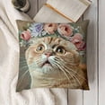 thumbnail image 3 of YINGXI Animals Throw Pillow Covers Cute Cat with Flower Wreath Decorative Square Pillowcase for Home Sofa Car Bedroom Decor 22x22in, 3 of 5