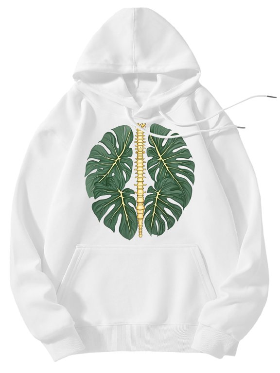 Men's Pocket Graphic Hooded Pullover, Spine Between Green Leafs, Sizes S-2XL