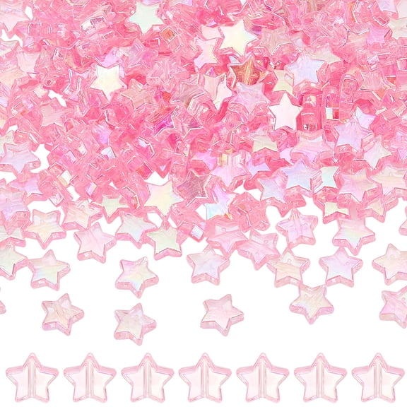 300Pcs 10mm Pink Star Bead Pink Transparent Acrylic Star Beads AB Color Clear Cute Pony Spacer Loose Bead for Jewelry Making Charm Bracelet Necklace Earring Supplies DIY Craft Accessories DIY