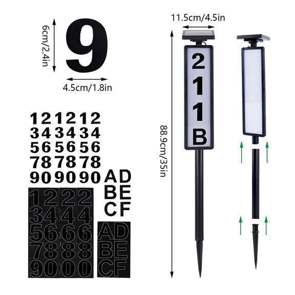 Dpityserensio Solar-Powered House Number Sign Outdoor LED Address Plaque with Glowing Numbers, Waterproof Yard Marker for Night Visibility, Includes A-F & 0-9 Stickers