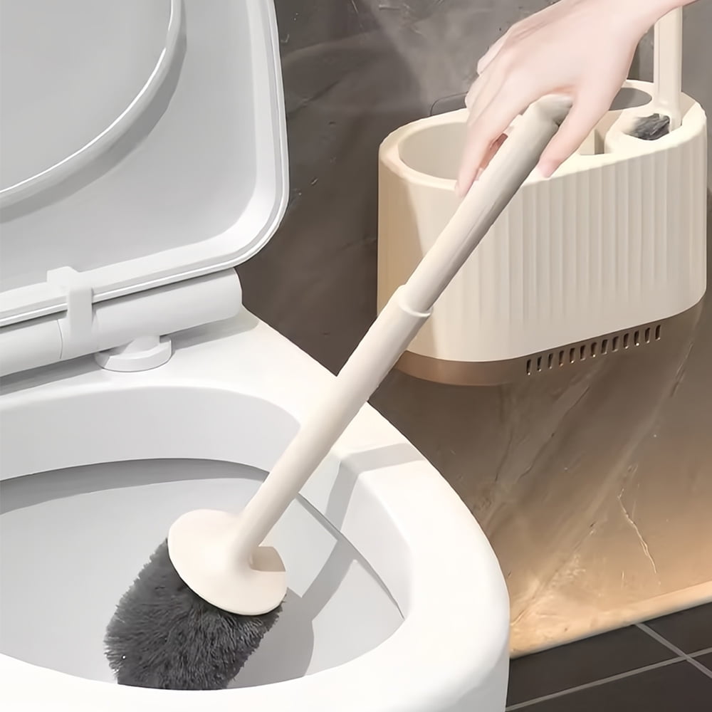 WSBArt 4Pcs Wall Mounted Toilet Cleaning Brush Set with Long Handle and No Dead Corner Design Includes Toilet Brush Drain Brush and Flat Head Scrubber for Effective Bathroom Household Cleaning