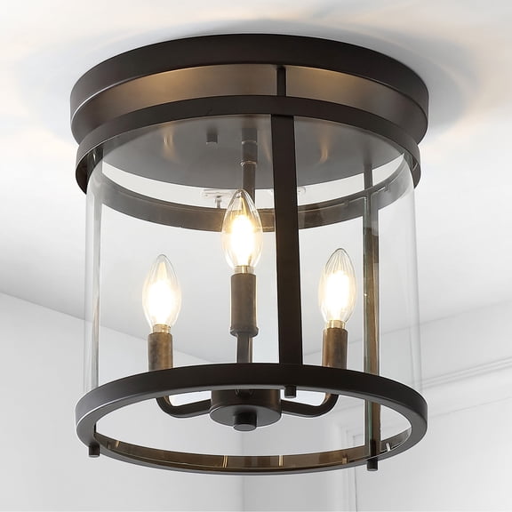 JONATHAN Y Ciel Simple Farmhouse 12.5" 3-Light Metal/Glass Rustic Vintage LED Flush Mount, Oil Rubbed Bronze, JYL7503A
