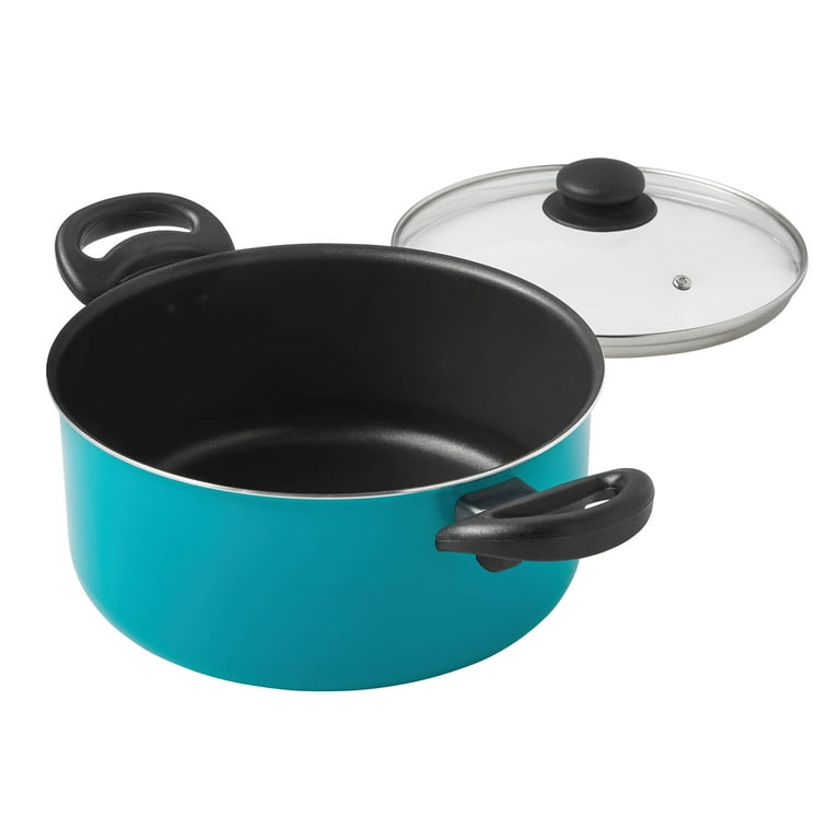 Mainstays 7-Piece Cookware Set Teal Aluminum Dishwasher Safe