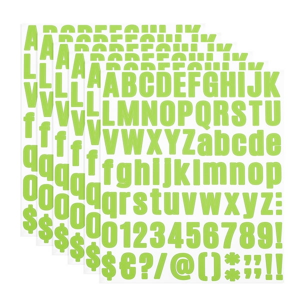 Kit de calcomanías de letras y números de vinilo Uxcell, calcomanías autoadhesivas para buzones, señal de color verde claro 486 piezas 6 hojas