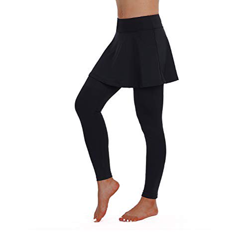 ANIVIVO Legging de Yoga Jupe pour Femmes, Leggings de Tennis Capri Jupe Pantalons & Vêtements de Tennis Legging avec Jupes (Noir-Legnanth, S)