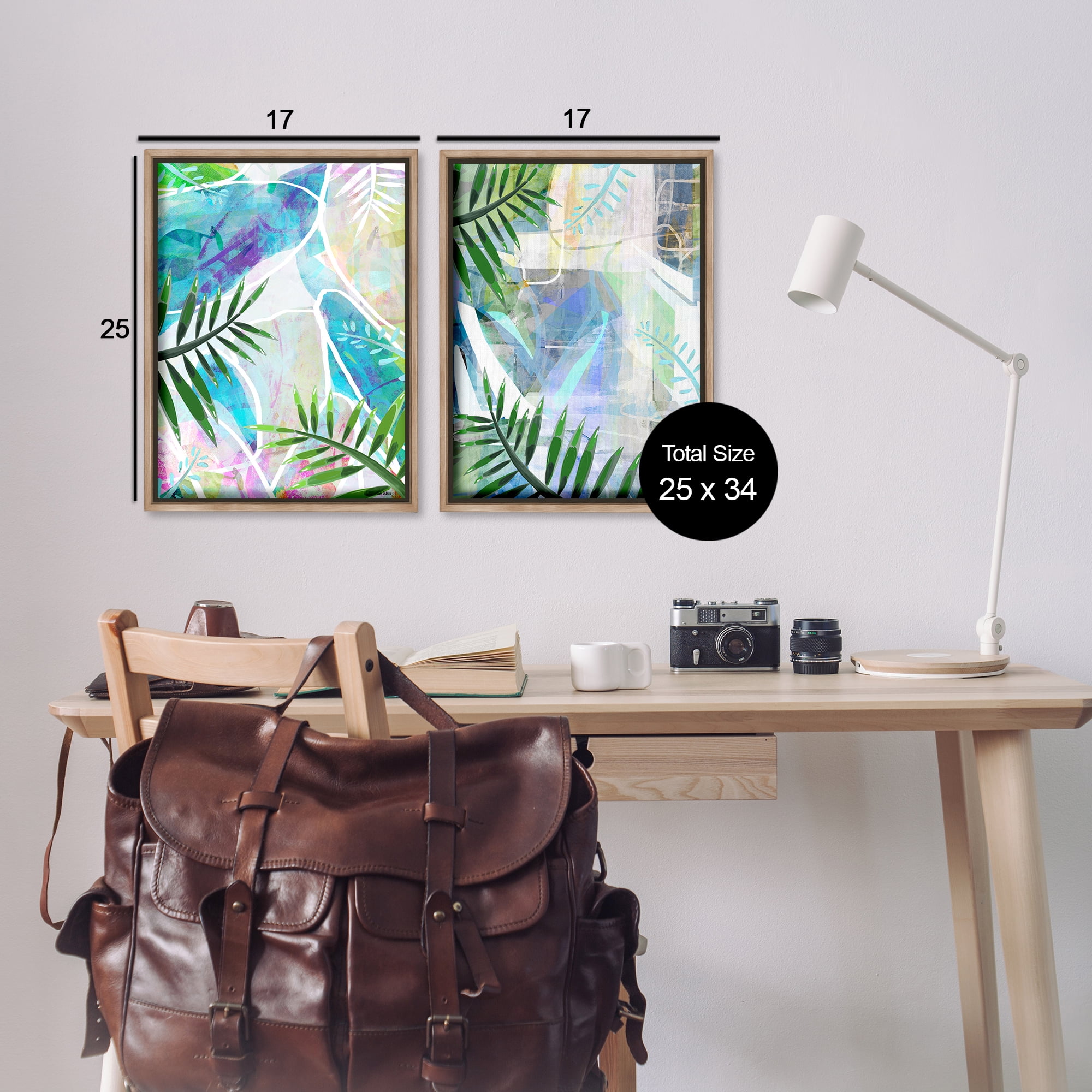 Stupell Industries Abstract Pastel Palm Shapes Plants & Flowers Painting Brown Floater Framed Canvas Art Print Wall Art, 17 x 25, Set of 2