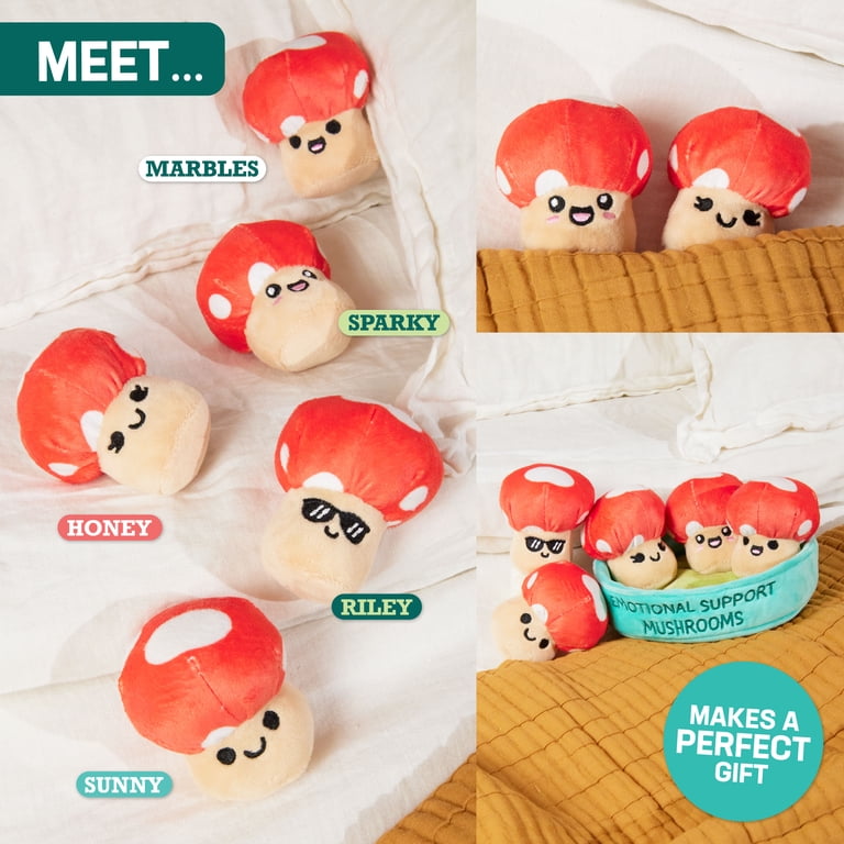 Emotional Support Pals Mushrooms, 5 Mushroom Plush Toys with