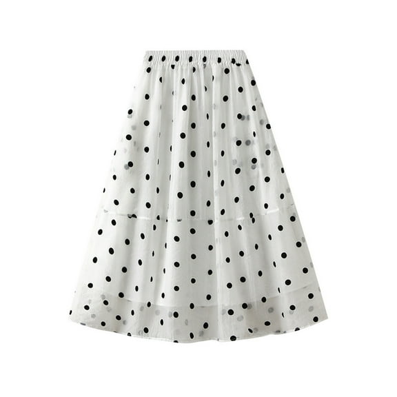 yillto Womens Polka Dot Skirts Flowy Mesh Elastic Waist Skirt 2025 Summer Trendy A Line Cute Long Skirt