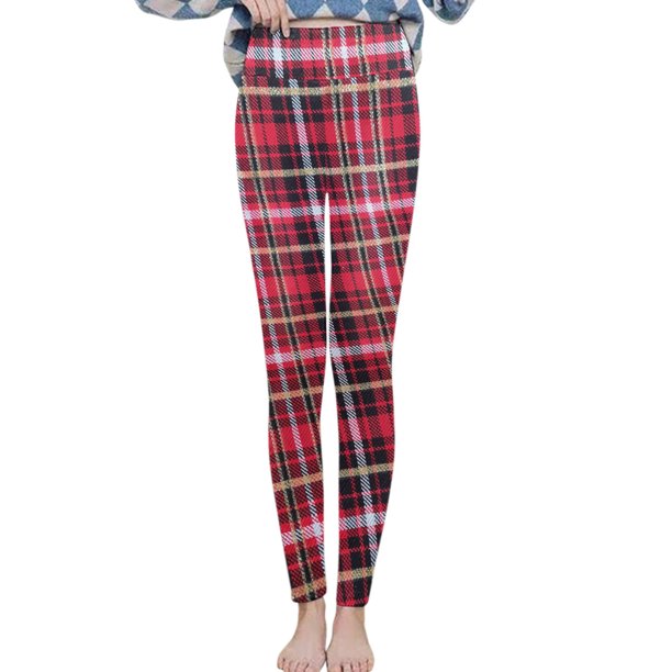 Gibobby leggings deportivos Leggings para mujer Pantalones casuales Elástico de cintura alta Patrón retro Impreso Forro polar Capris Termal Leggings de invierno de longitud completa(Rojo, S)