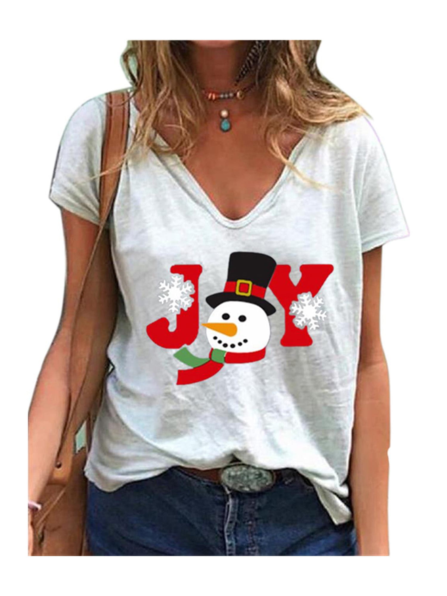 Details about   Women’s Christmas T Shirt Ladies Xmax Snowman Reindeer Short Sleeve Tunic Tops 