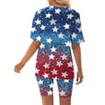 thumbnail image 5 of Pounoo Women's 2 Piece Outfits Knit Sets Independence Day Style Lightweight Breathable V Neck Short Sleeve Star Print Top And Biker Shorts Gift, 5 of 6