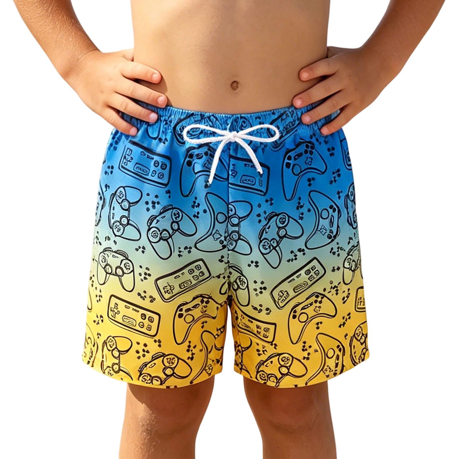 FYDUU Cute Boys Swim Trunks Kids Beach Shorts Quick Dry Swimwear Bottom Bathing Suit Colorful Print Swimming Shorts Summer Swimwear 7-8 Years