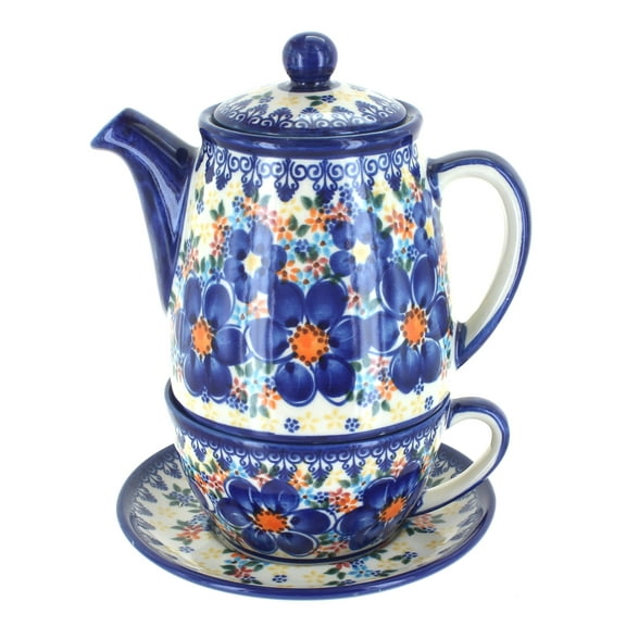Blue Rose Polish Pottery Blue Dahlia Tea For One