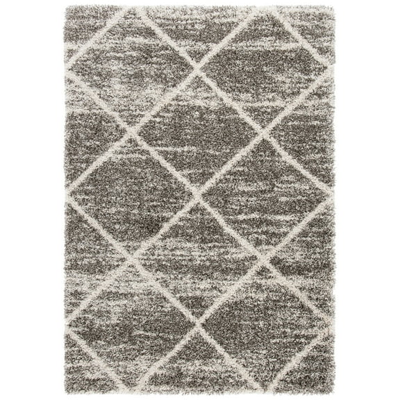 SAFAVIEH Hudson Amias Plush Geometric Shag Area Rug, Distressed Grey/Ivory, 9' x 12'