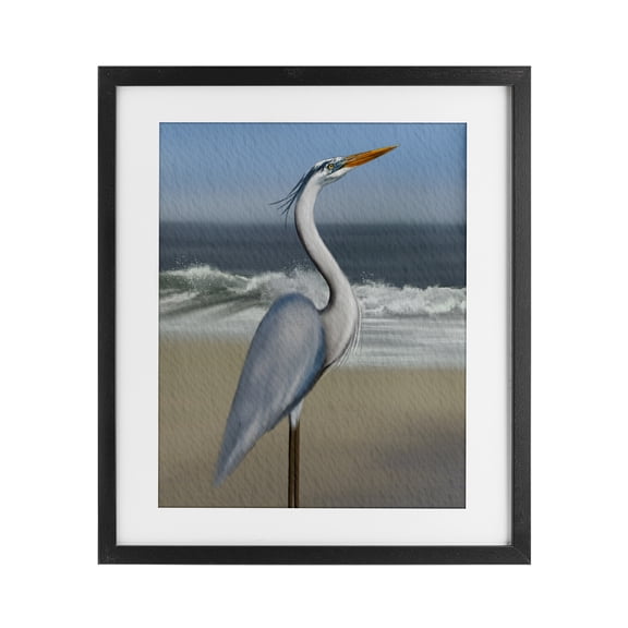 Stupell Industries Flag Coastal Blue Heron Black Framed Print Under Glass design by Matthew Piotrowicz, 16 x 13