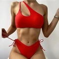 thumbnail image 3 of Aayomet Bikinis For Women Women's Graphic Swimsuit Tie Front Bandeau and High Waist Panty Bikini Set Bathing Suit,Red S, 3 of 4