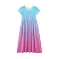 thumbnail image 4 of XADYUY Girls Summer Dress Size 7-8 Casual Gradient Short Sleeve Girls Long Dresses Cute Crew Neck Sundresses Beach Swing Skirt with Pockets 11-12 Years,Blue, 4 of 5