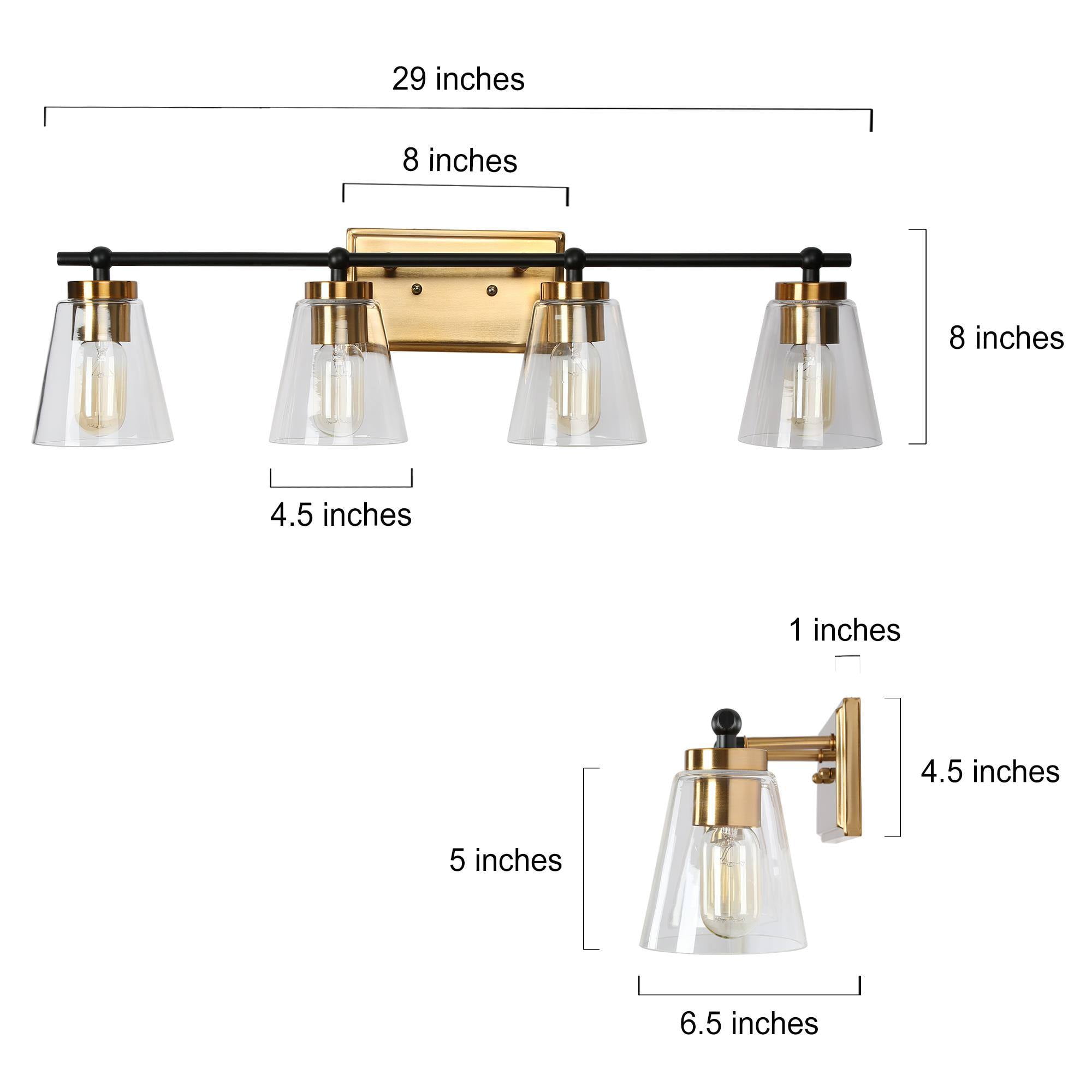 LNC Alumbrar 29-in Polished Gold and Matte Black Bathroom Vanity Light with Clear Glass Cone Shades, Modern, 4-Light