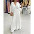 thumbnail image 3 of CHICME Dresses for Women Pleated Deep V-Neck Batwing Sleeve Backless Tied High Waist Slim Zipper Maxi Dress White-S, 3 of 8