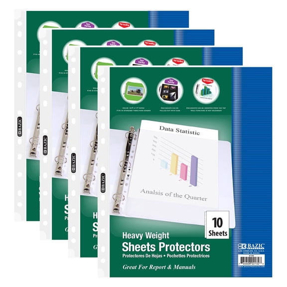 BAZIC Sheet Protectors Heavyweight 11 Hole Binder Sleeves (10/Pack), 4-Pack