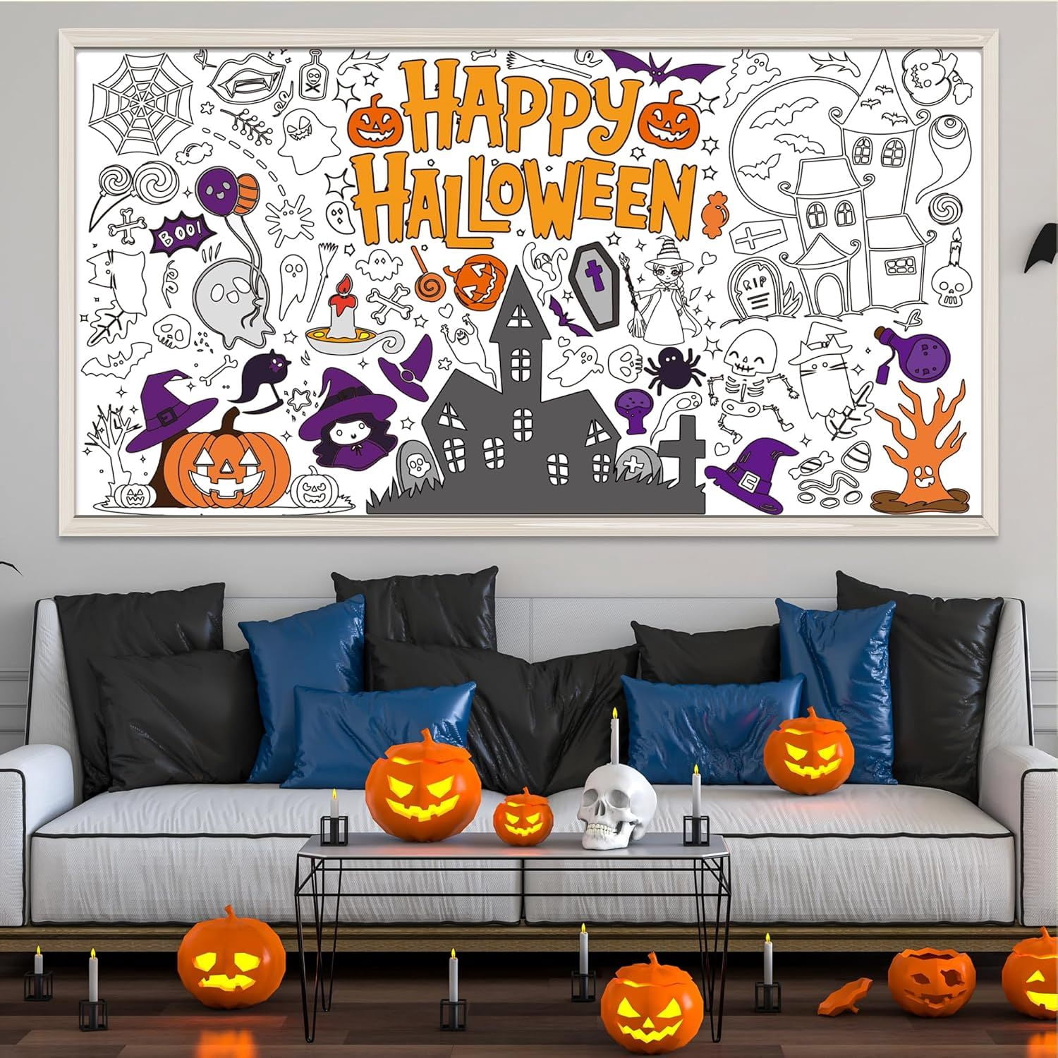 Halloween Crafts for Kids, Giant Coloring Tablecloth/Poster, Halloween Party Decorations Favors Supplies for Kids Gifts Activities Games Toys Banner