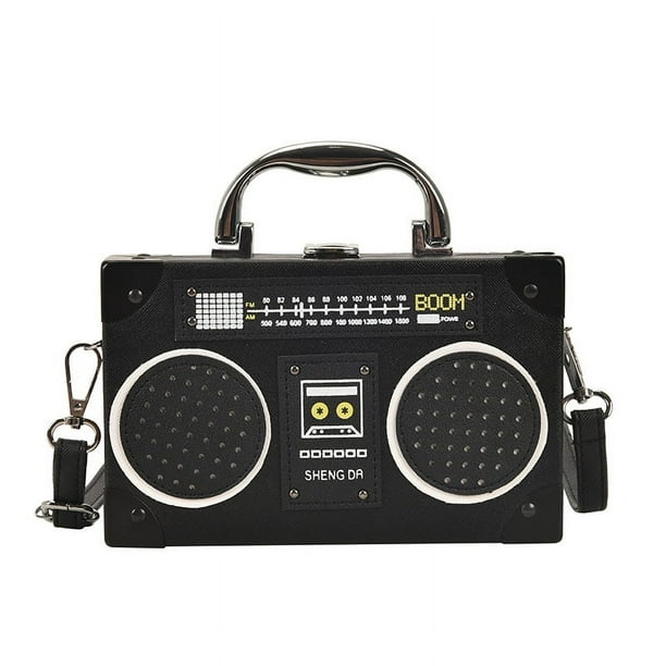 Bolso bandolera vintage único con forma de radio para mujer, con cierre de clip y bandolera.