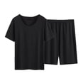 thumbnail image 4 of Blmnix Men Pjs Sets Plus Size Pajamas Bamboo Pajamas Sleepwear Sets Sleepwear Cropped Short Sleeve Crew Neck Black Pajamas Shorts Set,XXXXL, 4 of 5