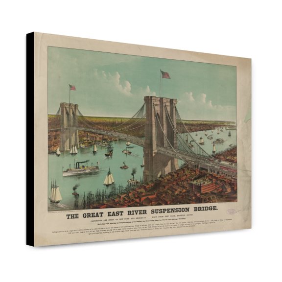 Canvas Print: The Great East River Suspension Bridge: Connecting The Cities Of