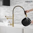 thumbnail image 4 of Grifo De Cocina De Oro Cepillado Con Rociador Desplegable Aimadi Grifo De Fregadero De Cocina De Oro Comercial Grifos De Resorte De Una Sola Manija Con Dos Boquillas, 4 of 5