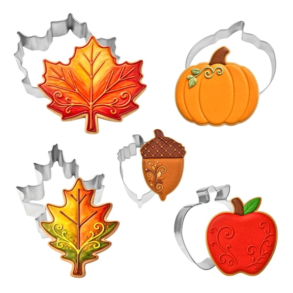 Autumn 5 Piece Cookie Cutter Set - Acorn, Pumpkin, Oak Leaf, Maple Leaf, Apple Cookie Cutters - The Cookie Cutter Shop - Tin Plate Steel