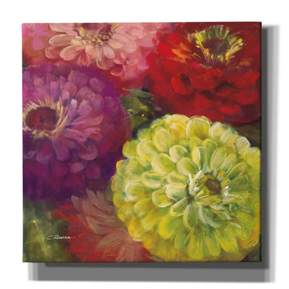 Epic Graffiti 'Zinnia Gala I' by Carol Rowan, Giclee Canvas Wall Art, 37"x37"