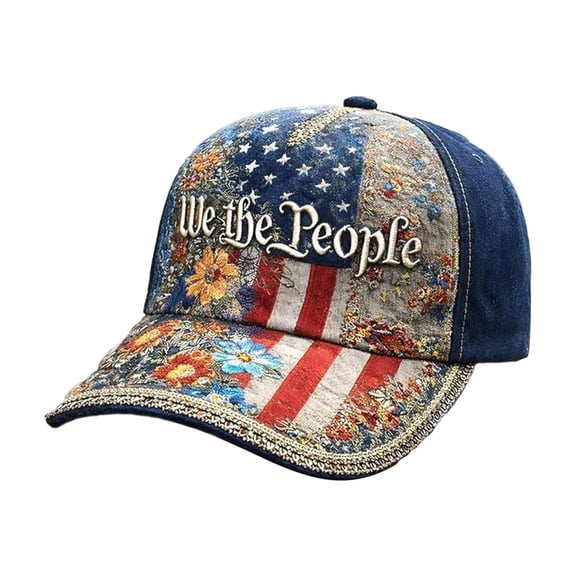 250 Anniversary USA Hat, We the People Patriotic Hat, Vintage Floral American Flag Baseball Cap, Red White Blue USA Flag Trucker Hat for Men Women, #A