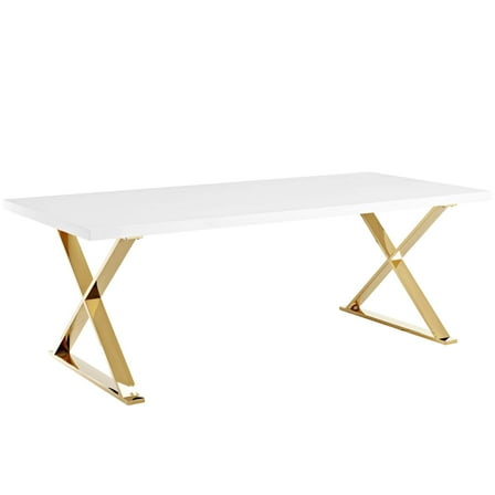 Modern Contemporary Urban Design Kitchen Dining Room Dining Table, Wood Metal Steel, White Gold