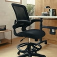 thumbnail image 5 of BizChair Mid-Back Black Mesh Ergonomic Drafting Chair with Adjustable Foot Ring and Flip-Up Arms, 5 of 17