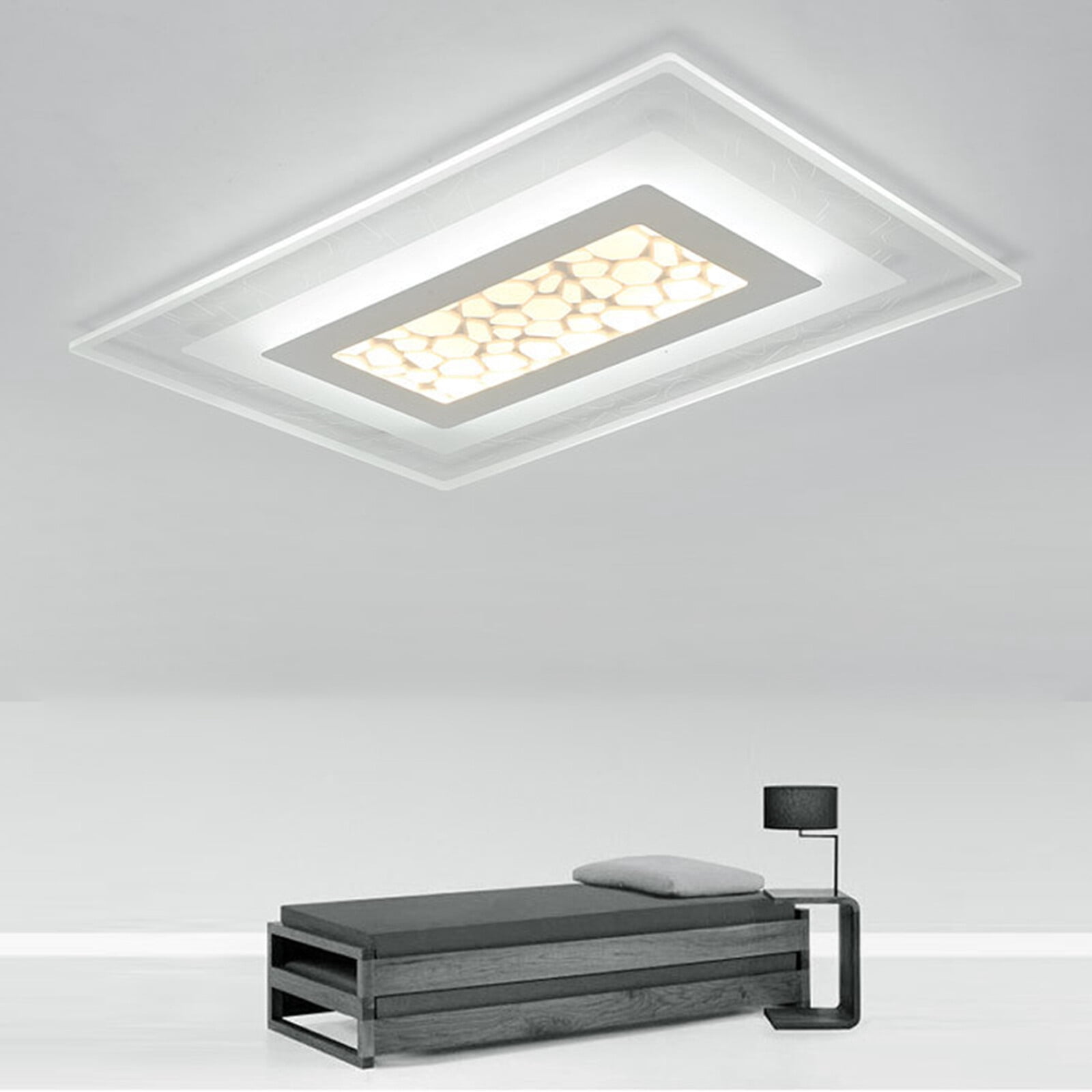 35.4x23.6in White Rectangular Flush Mount Ceiling Light, Remote Dimmable with Tri-Color LED (3000K-6000K), Petal-Textured Acrylic Shade for Dining Room, Bedroom, Living Room